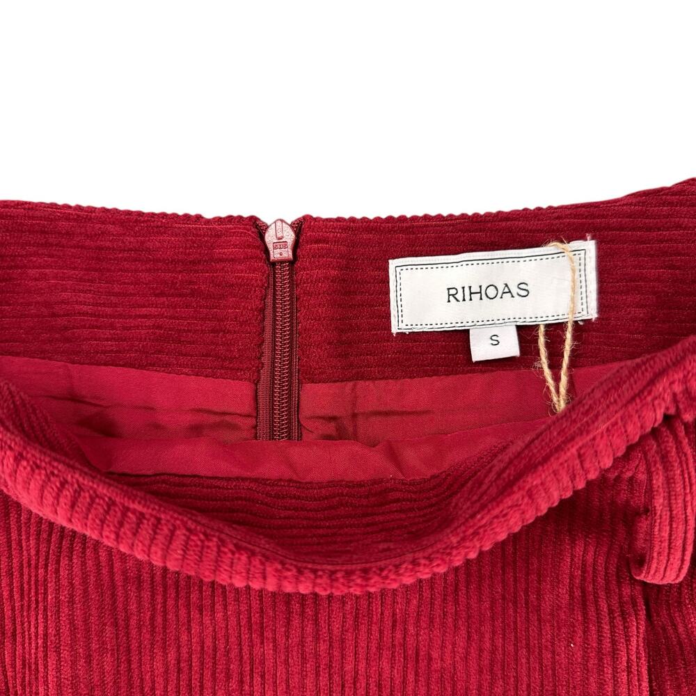 Rihoas Maroon Corduroy Midi Skirt Slit High Waist Small NWT Minimalist Casual - Picture 2 of 10